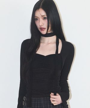 셔링 볼레로 탑 블랙