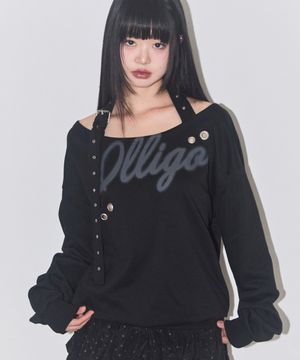 129 버클 오프숄더 맨투맨 블랙