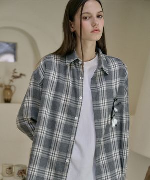 노마드 오버핏 체크 셔츠 그레이