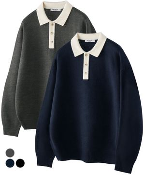 오버핏 배색 카라 하찌 니트 3Color