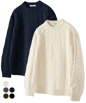 오버핏 아란 케이블 라운드 니트 5Color