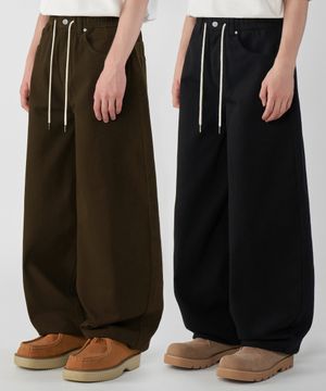 워시드 와이드  벌룬 트윌 코튼 데님 팬츠 4Color