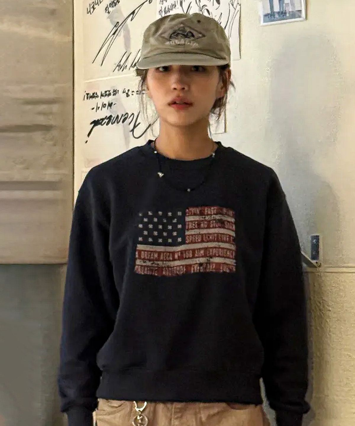 에이카화이트(AECA) EASY & FREE FLAG SWEAT SHIRTS-NAVY