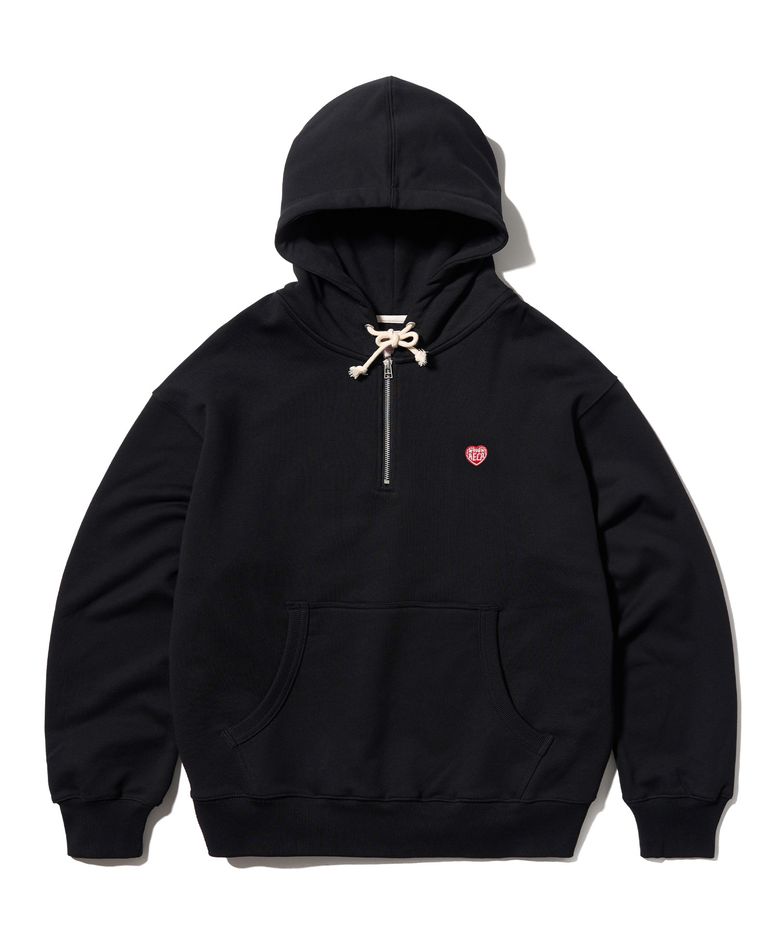 AECA LOVE HALF ZIP UP HOODIE-BLACK