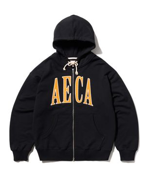 AECA APPLIQUE ZIP UP HOODIE-BLACK
