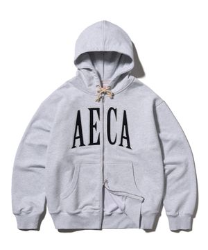 AECA APPLIQUE ZIP UP HOODIE-LIGHT GREY