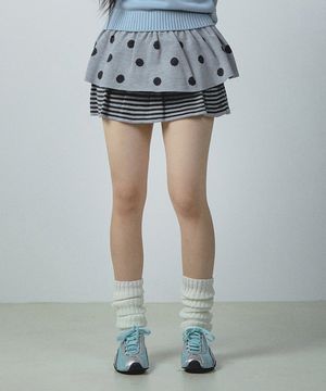DOT PATTERN RUFFLE KNIT SKIRT GREY