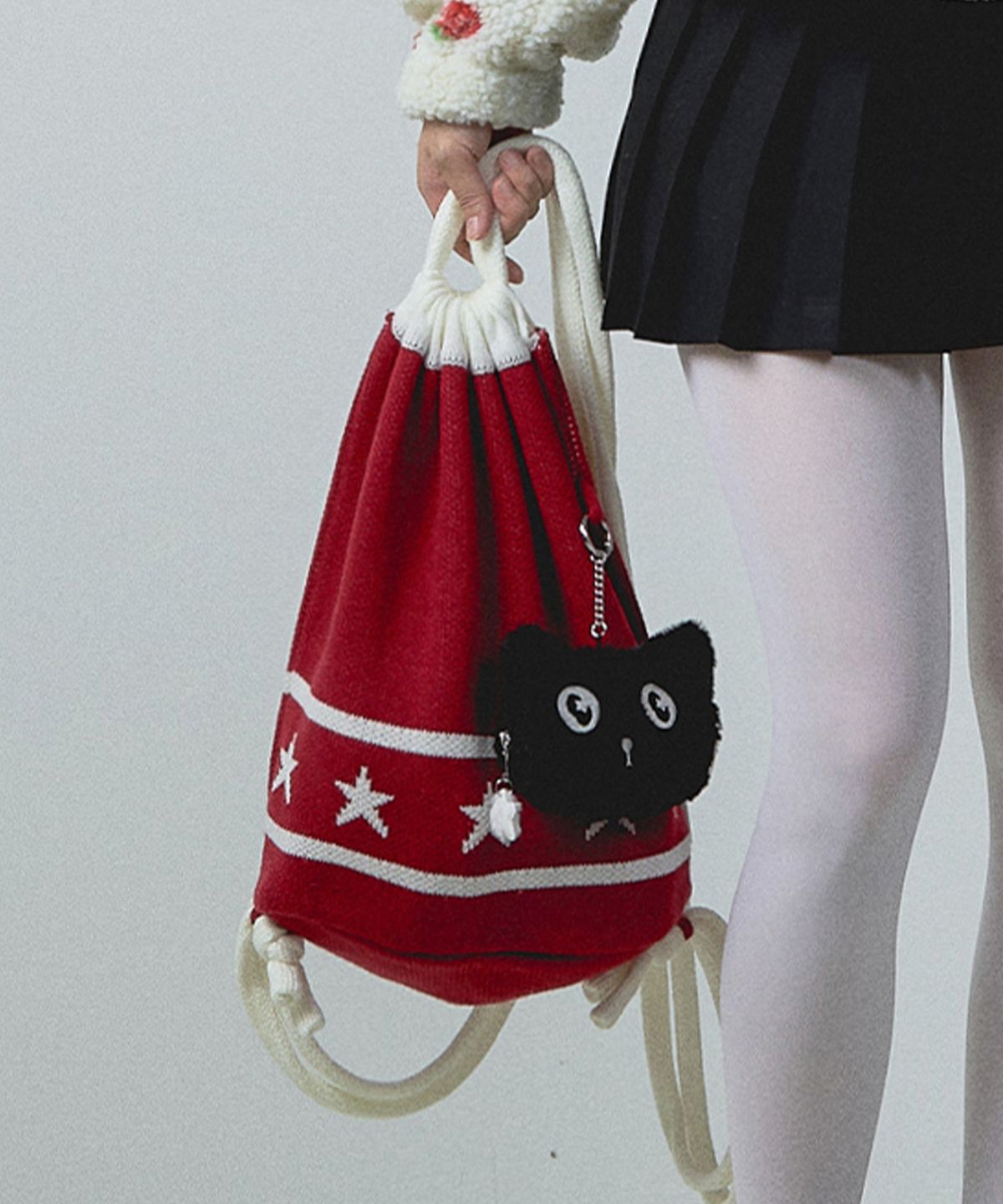 유희(YOUHEE) STAR KNIT STRING BAG RED
