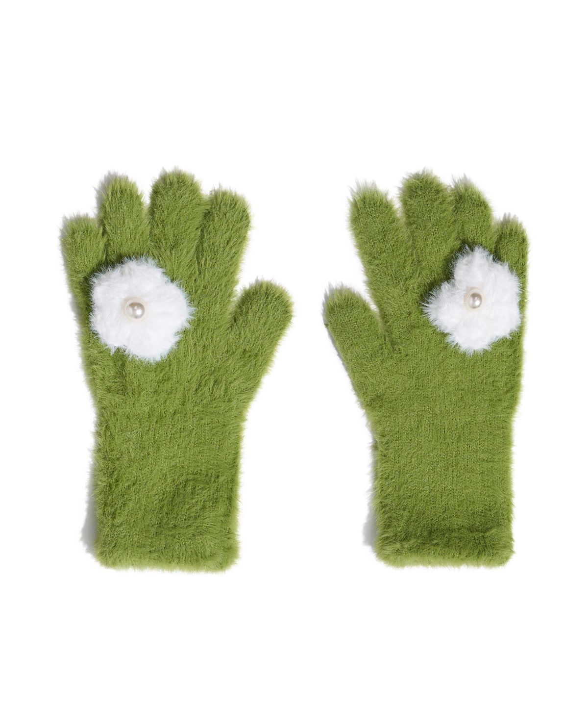 유희(YOUHEE) CORSAGE KNIT GLOVES GREEN