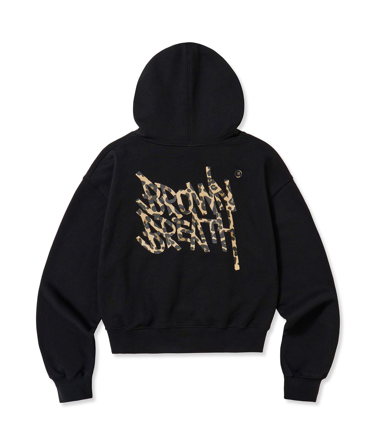 브라운브레스(BROWNBREATH) W LEOPARD TAG CROP HOODIE - BLACK