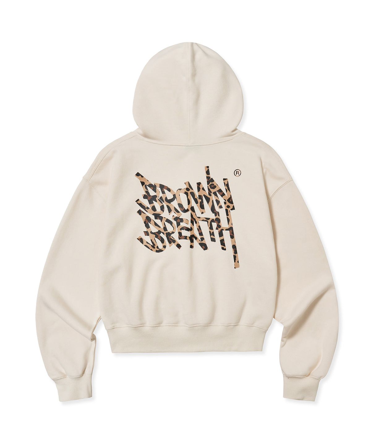 브라운브레스(BROWNBREATH) W LEOPARD TAG CROP HOODIE - CREAM