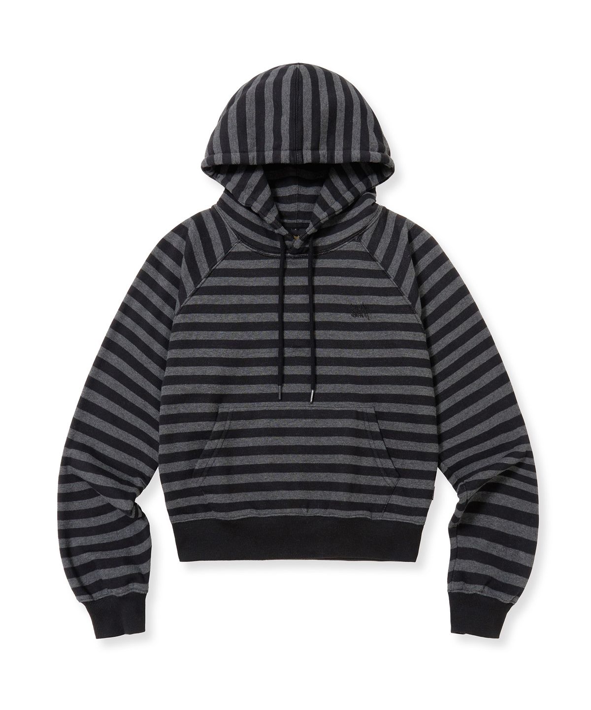 브라운브레스(BROWNBREATH) W STRIPE TAG CROP HOODIE - BLACK/CHARCOAL