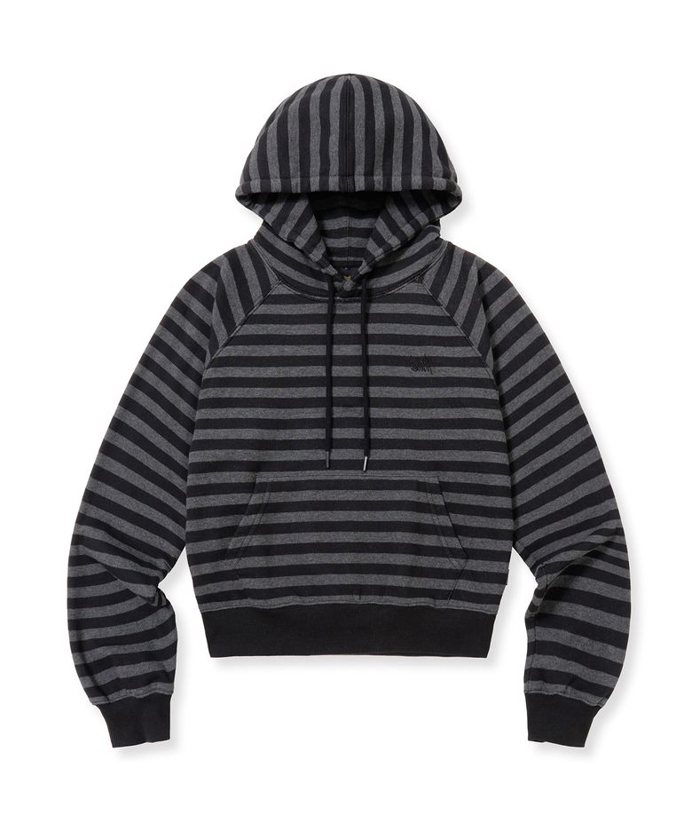 W STRIPE TAG CROP HOODIE - BLACK/CHARCOAL