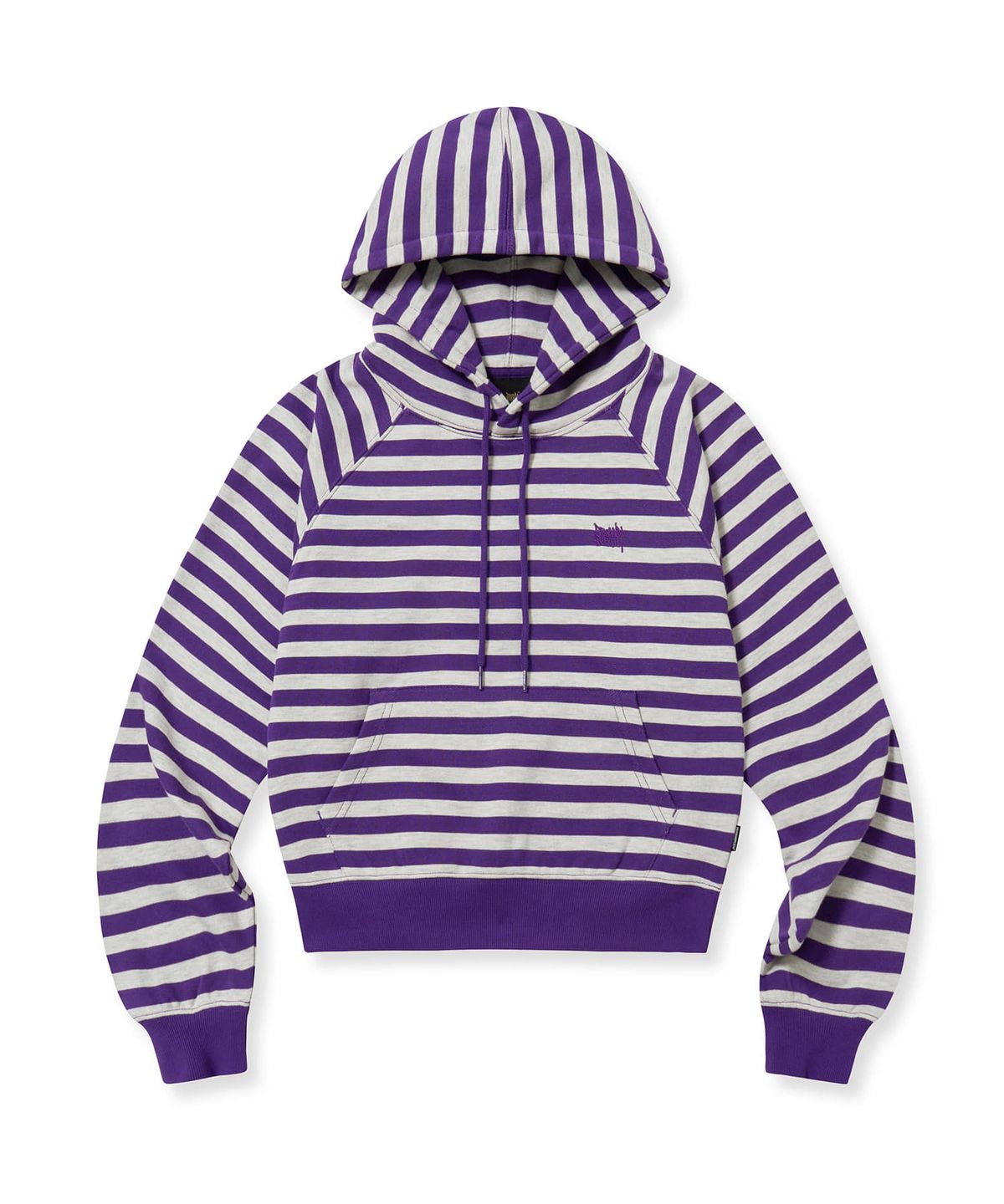 브라운브레스(BROWNBREATH) W STRIPE TAG CROP HOODIE - PURPLE/OATMEAL