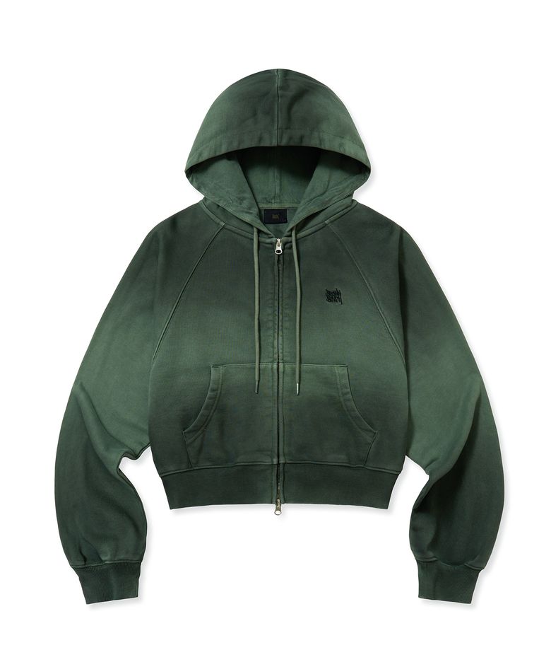 W BROKEN TAG DIRTY CROP HOOD ZIP UP - KHAKI