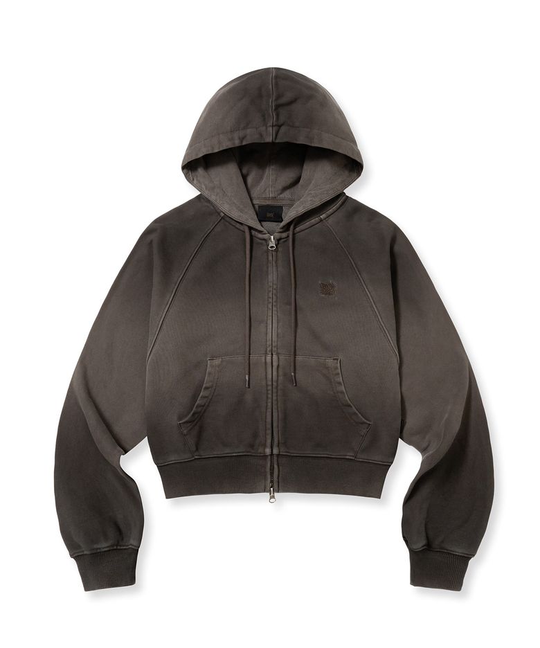W BROKEN TAG DIRTY CROP HOOD ZIP UP - BROWN
