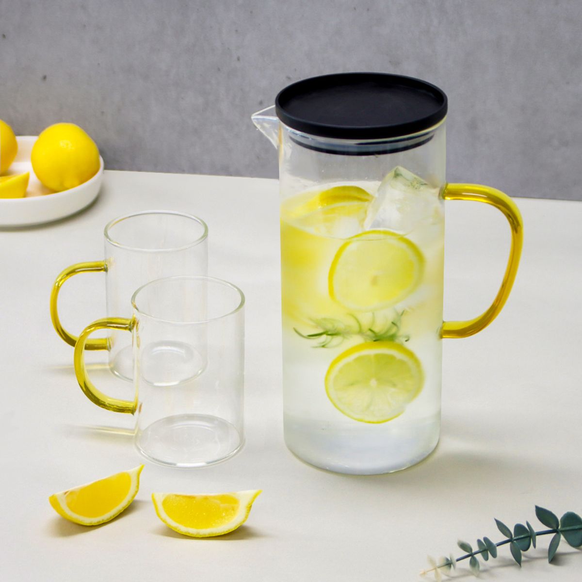 키친구(KITCHENGU) 내열 일자 유리 물통 물병 1.5L+ 물컵 300ML 2개세트