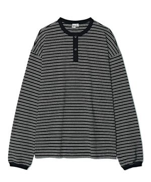 헨리 넥 스트라이프 롱 슬리브 블랙