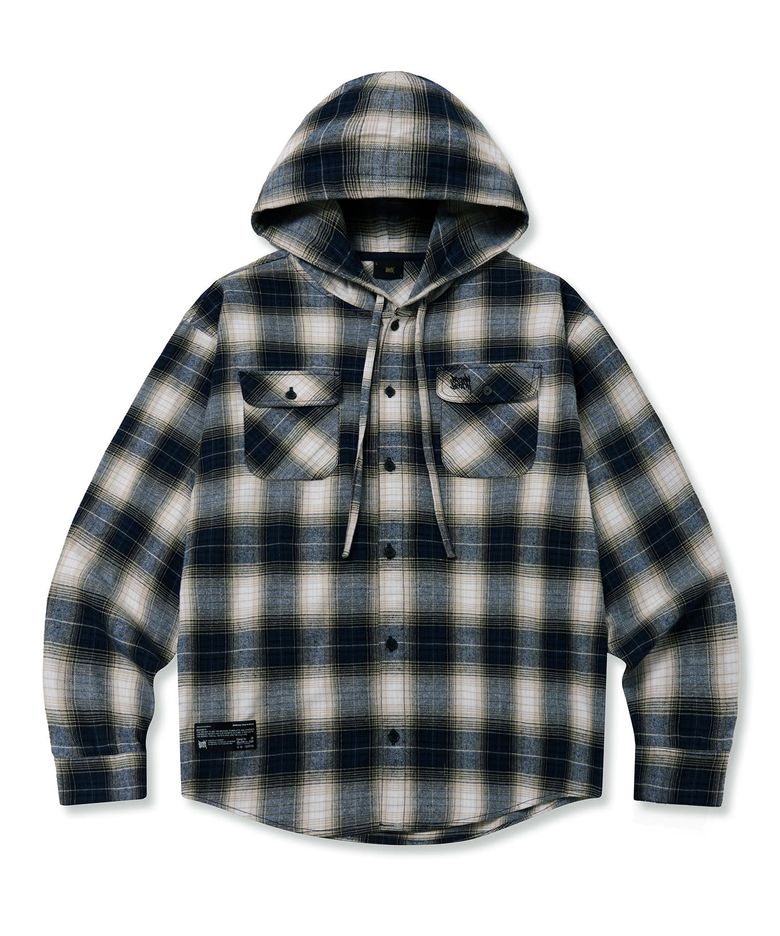 PATCH CHECK HOOD SHIRTS - NAVY
