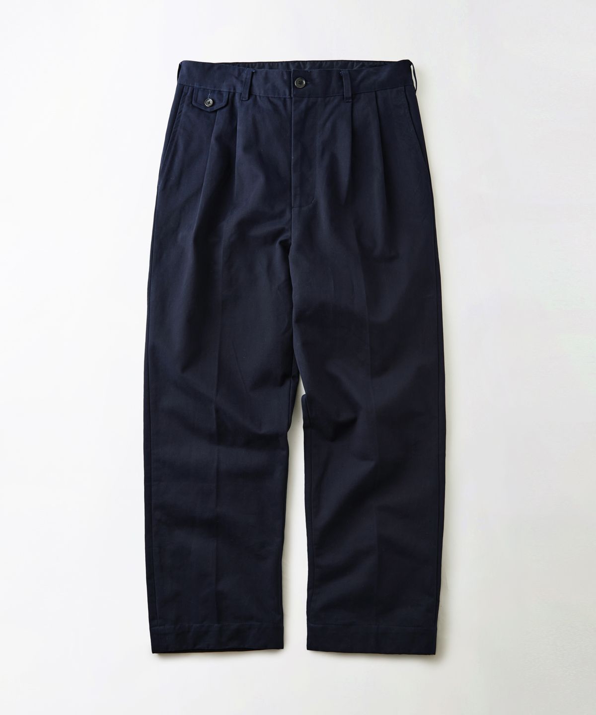 아웃스탠딩(OUTSTANDING) HIGH DENSITY COTTON DOUBLE PLEATED PANTS_NAVY