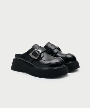 마이크로파이버 레더 버클 뮬 [블랙]