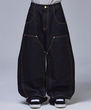 더블니 배기 카펜터 생지 데님[인디고]