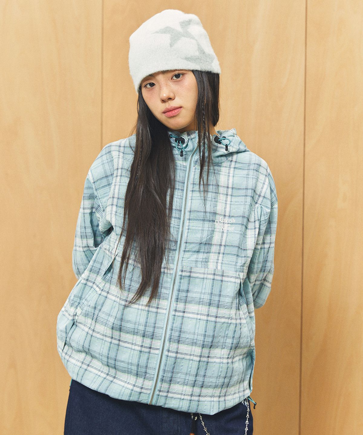 카비시(CAVISH) HOODED CHECK WIND BREAKER GREEN(CV2FSUB962A)