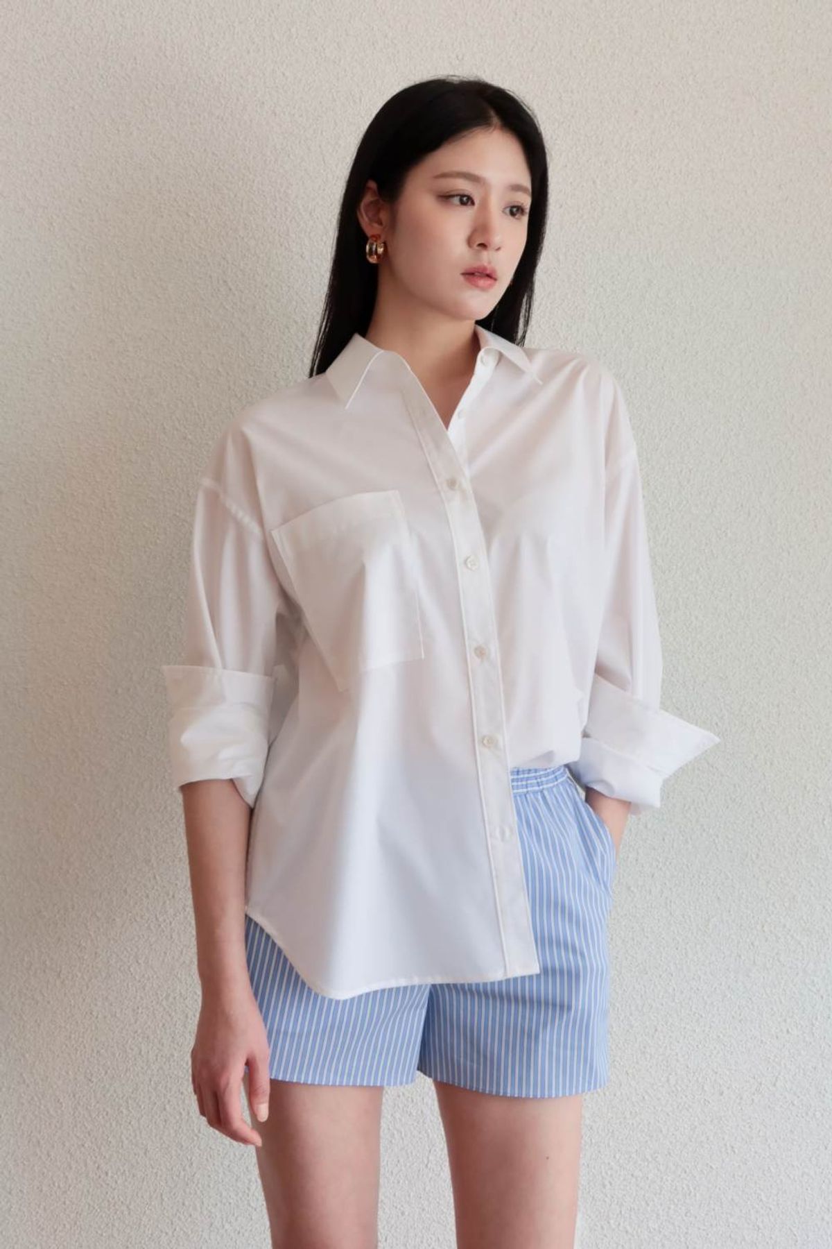 쿠메(KUMÉ) Wrinkle Free Over-Fit Shirt, White