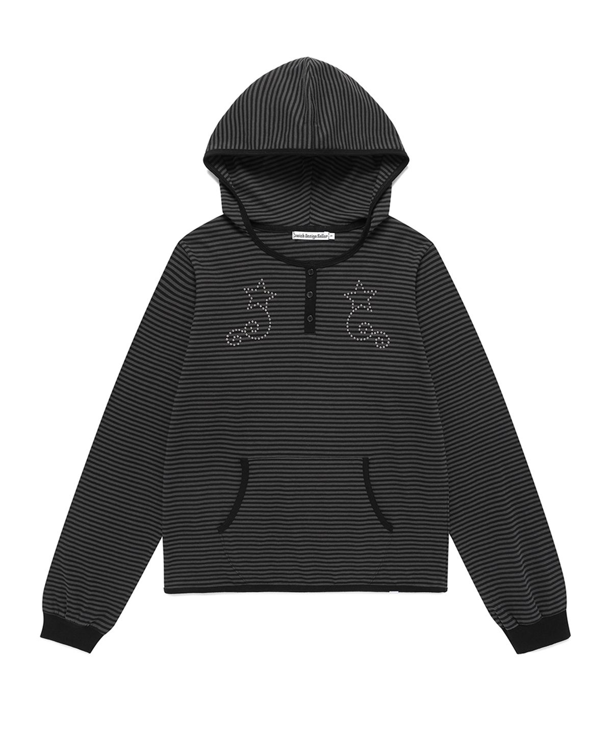 카비시(CAVISH) W STUD STRIPED HOODIE BLACK(CV2FFFM403A)