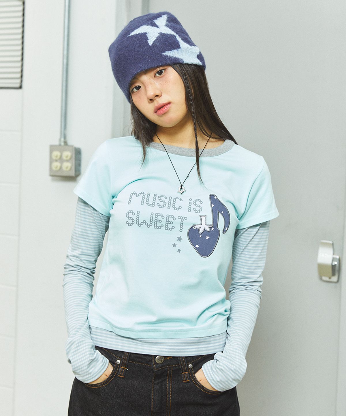 카비시(CAVISH) W STRAWBERRY LAYERED LS TEE MINT(CV2FFFT551A)