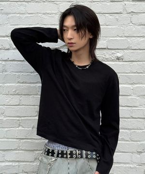 크롭 긴팔 티셔츠[블랙]