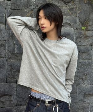 크롭 긴팔 티셔츠[그레이]