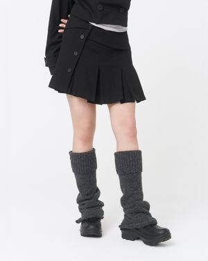 Pleats wrap mini skirt BLACK