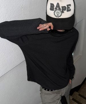 크롭 긴팔 티셔츠[스트라이프]