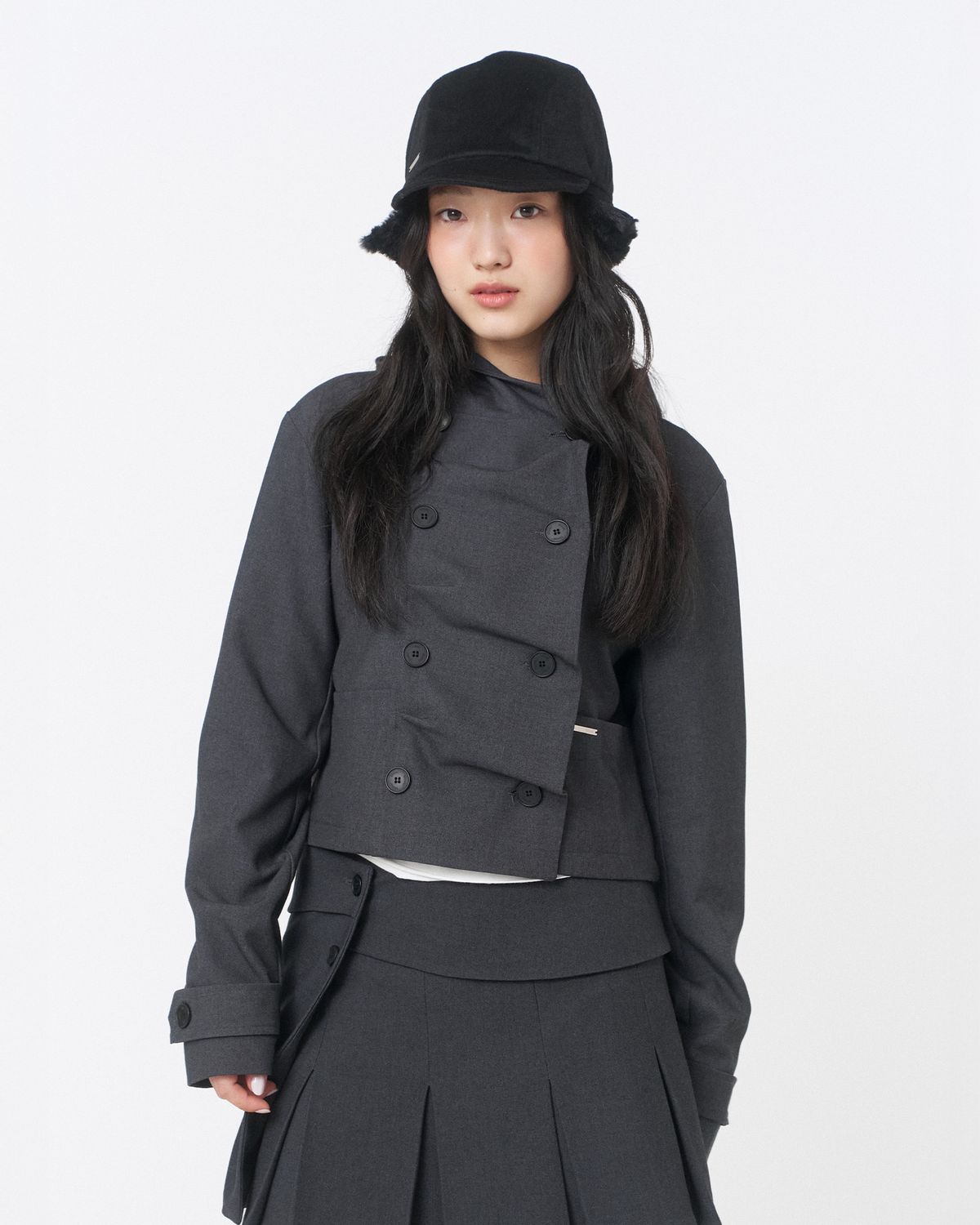 미세키서울(MISEKI SEOUL) Cowl neck button Jacket CHARCOAL