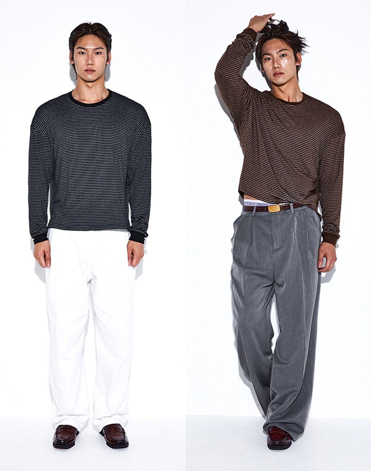 알브이디(RVD) 핀 스트라이프 크롭 긴팔티 (2SET)