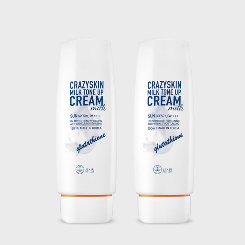 미친스킨 우유 톤업 선크림 2개 SPF50+ / 자외선차단 미백 대용량 톤업크림 150ml