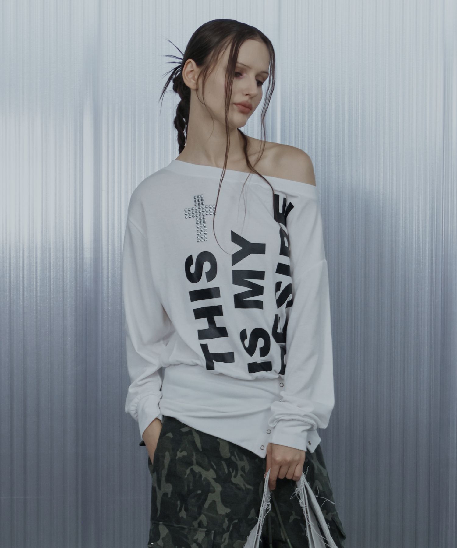 MUSINSA | SETUPEXE BOLD LETTERING LOOSE TOP / WHITE