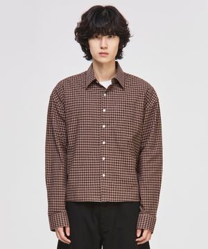 데일리 크롭 포켓 체크 셔츠[브라운]