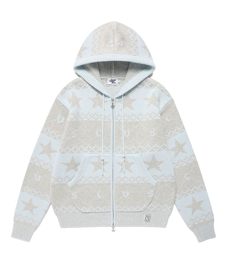 NORDIC KNIT ZIP UP HOODIE BLUE(CV2FFUK680A)