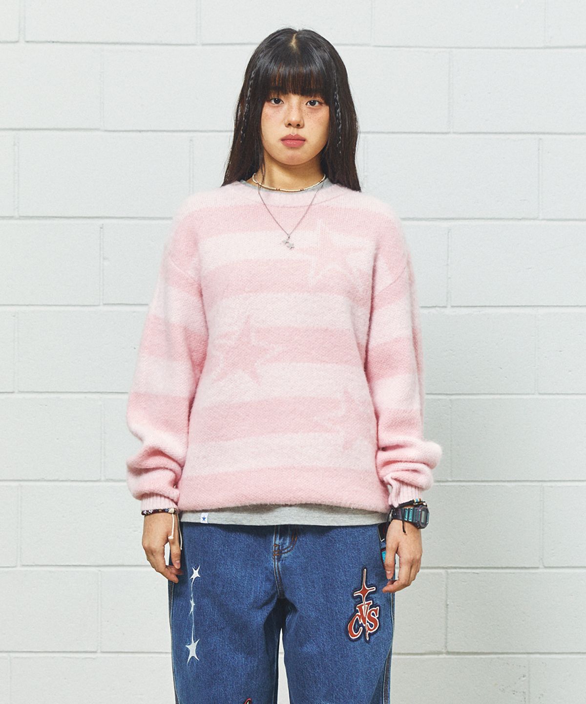 카비시(CAVISH) BRUSHED STAR KNIT SWEATER PINK(CV2FFUK600A)