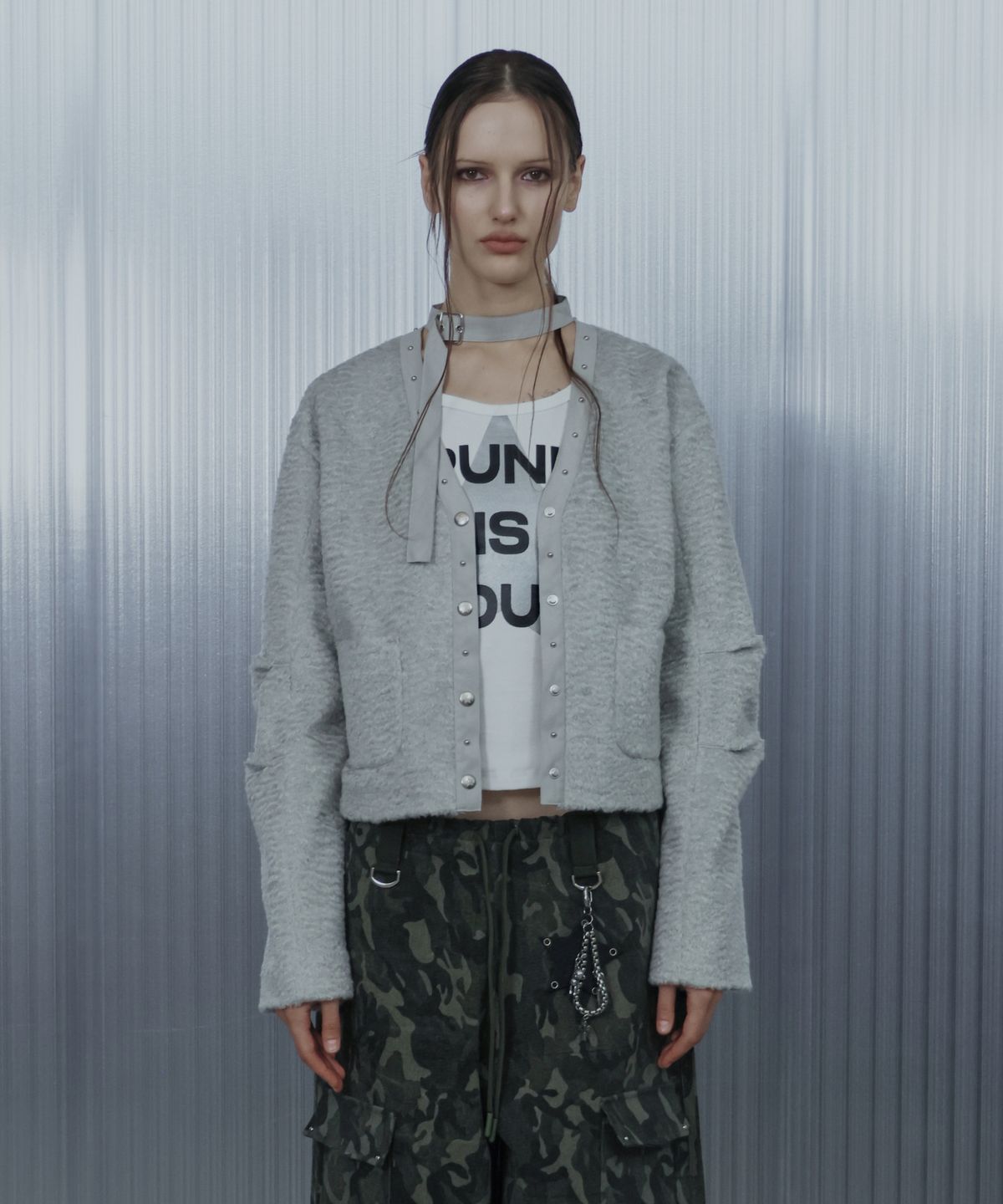 셋업이엑스이(SETUP-EXE) SHORT CHOKER JACKET / LIGHT GRAY