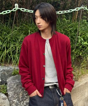 라운드넥 크롭 니트 가디건[레드]