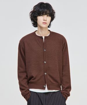 라운드넥 크롭 니트 가디건[브라운]