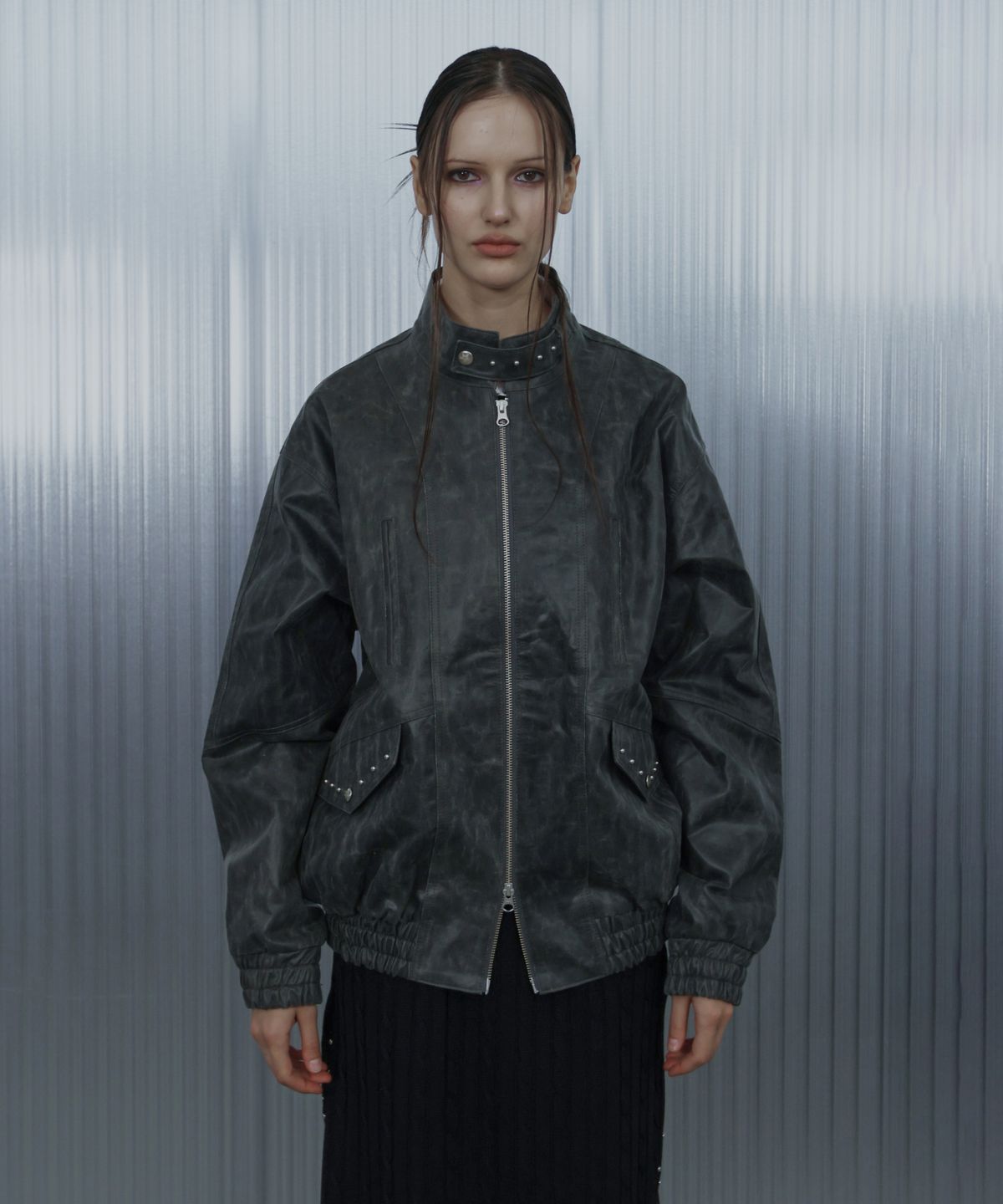 셋업이엑스이(SETUP-EXE) STUDDED VINTAGE JACKET / CHARCOAL
