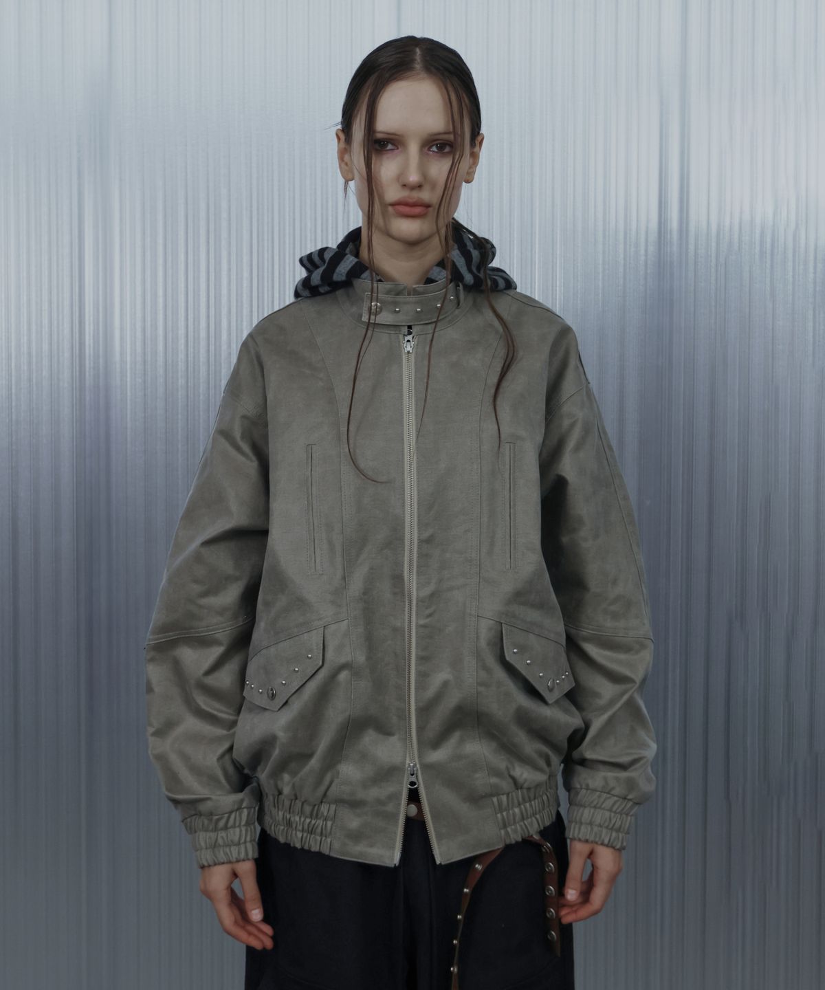 셋업이엑스이(SETUP-EXE) STUDDED VINTAGE JACKET / LIGHT GRAY