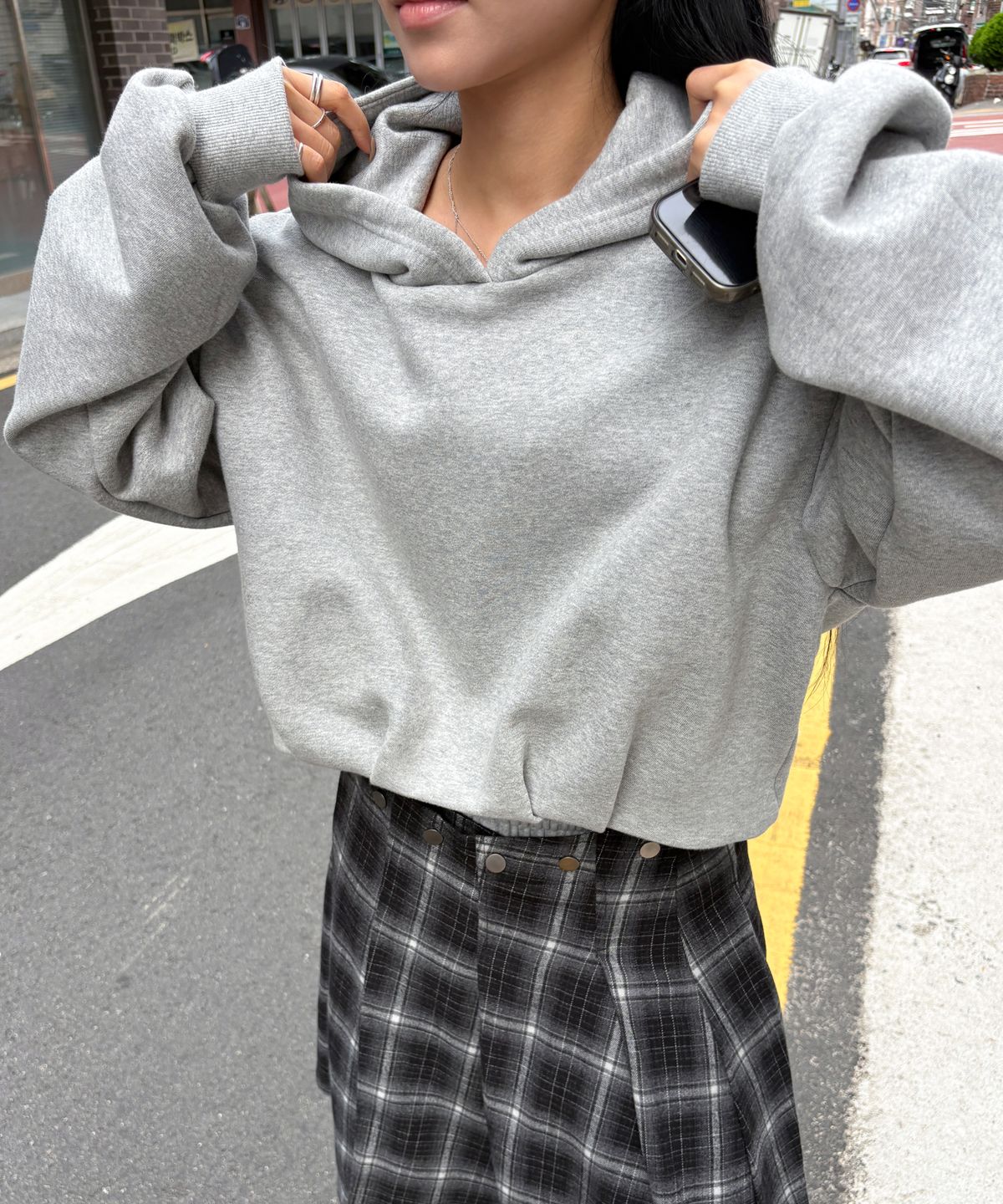 포르테나(PORTERNA) TUCK BALLOON SWEAT HOODIE-MELANGE GRAY