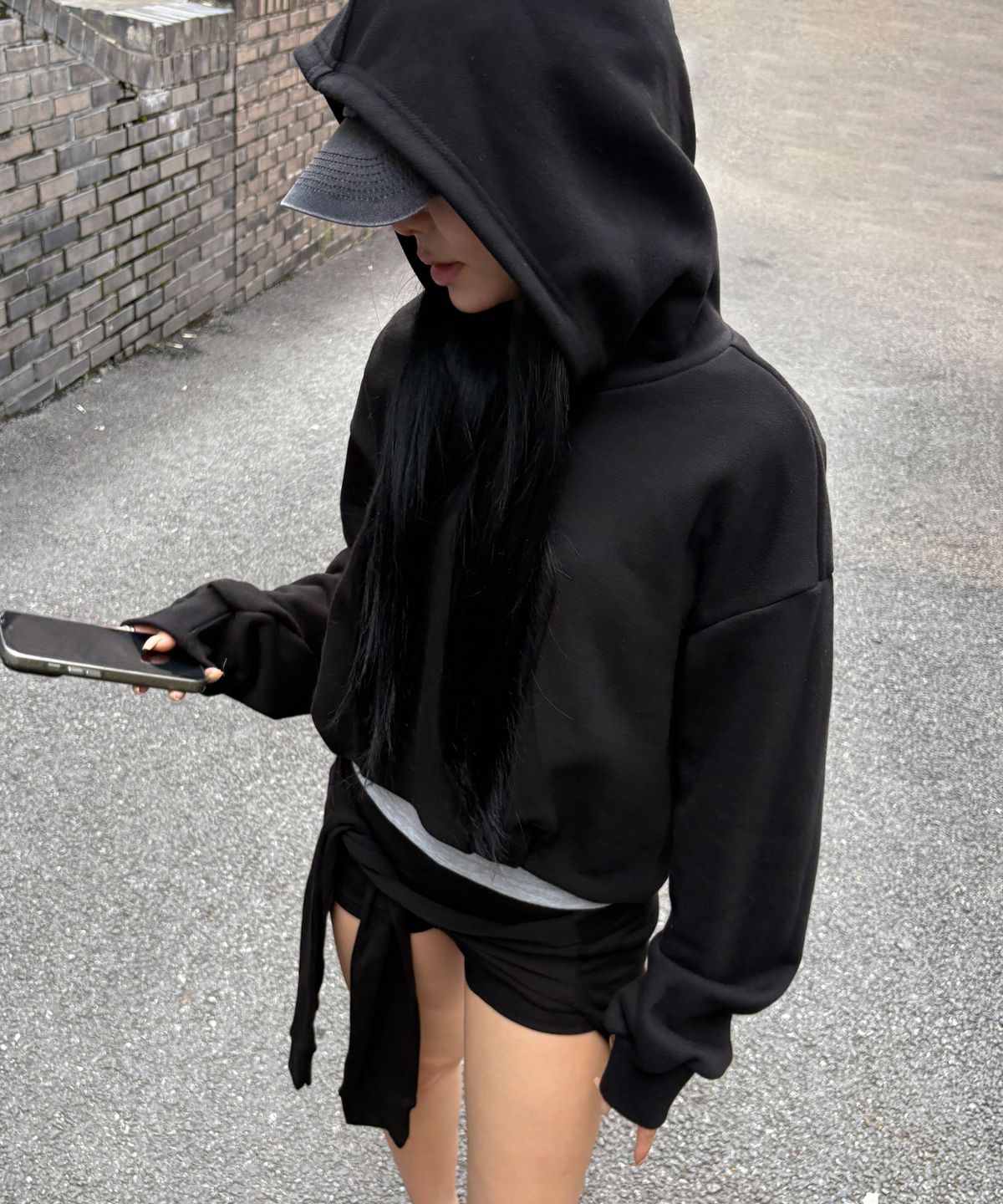 포르테나(PORTERNA) TUCK BALLOON SWEAT HOODIE-BLACK