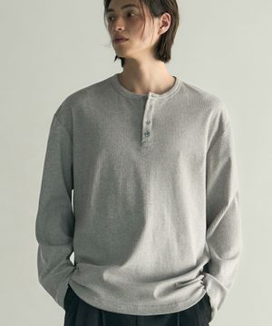 리브드 헨리넥 니트 티셔츠 [그레이]