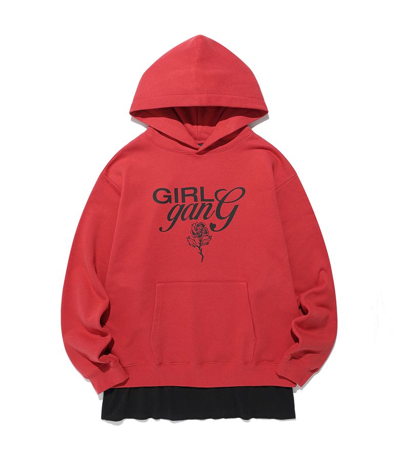 LAYERED DRESS GIRL GANG HOODIE_RED(NG2FFUM404A)